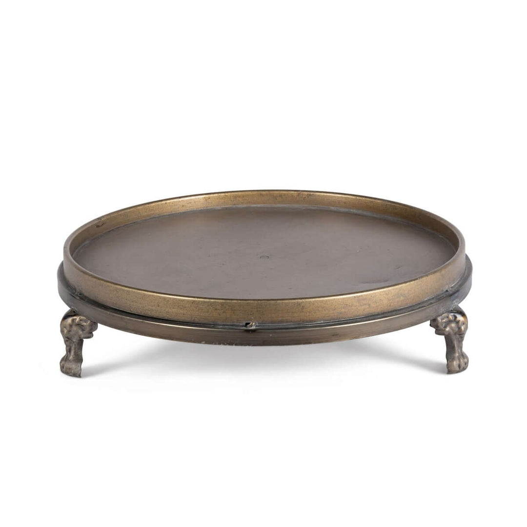 Antique Brass Footed Display Tray from Set of 2, showcasing elegant heirloom-style design and iron craftsmanship.