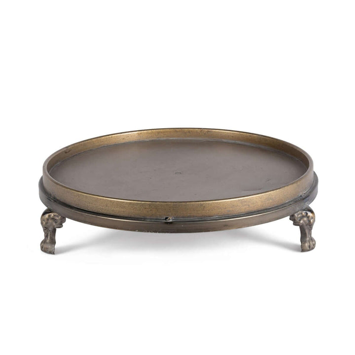 Antique Brass Footed Display Tray from Set of 2, showcasing elegant heirloom-style design and iron craftsmanship.