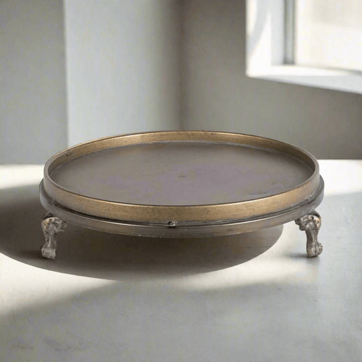 Antique Brass Footed Display Trays (Set of 2) with an elegant, vintage design, perfect for home decor or farmhouse dining room.