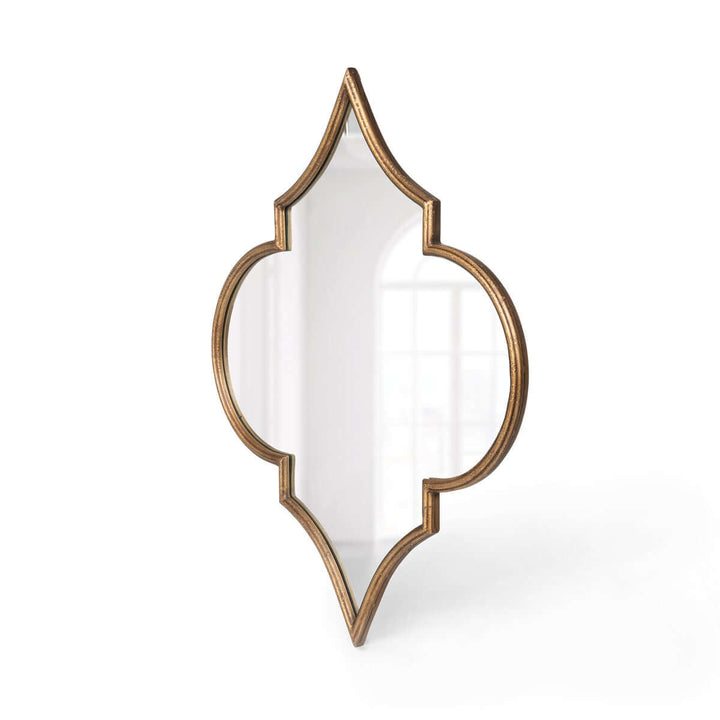 Antique Gold Moroccan Ogee Mirror with elegant Moorish-inspired silhouette and rich gold frame, adding vintage charm to interiors.