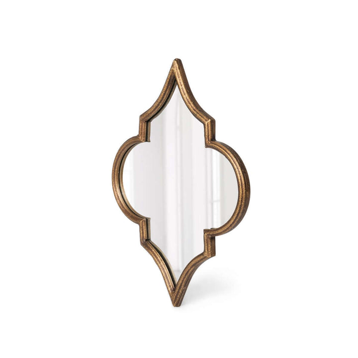 Antique Gold Moroccan Ogee Mirror with vintage gold frame and ogee silhouette, inspired by Moroccan architecture, exuding exotic charm.