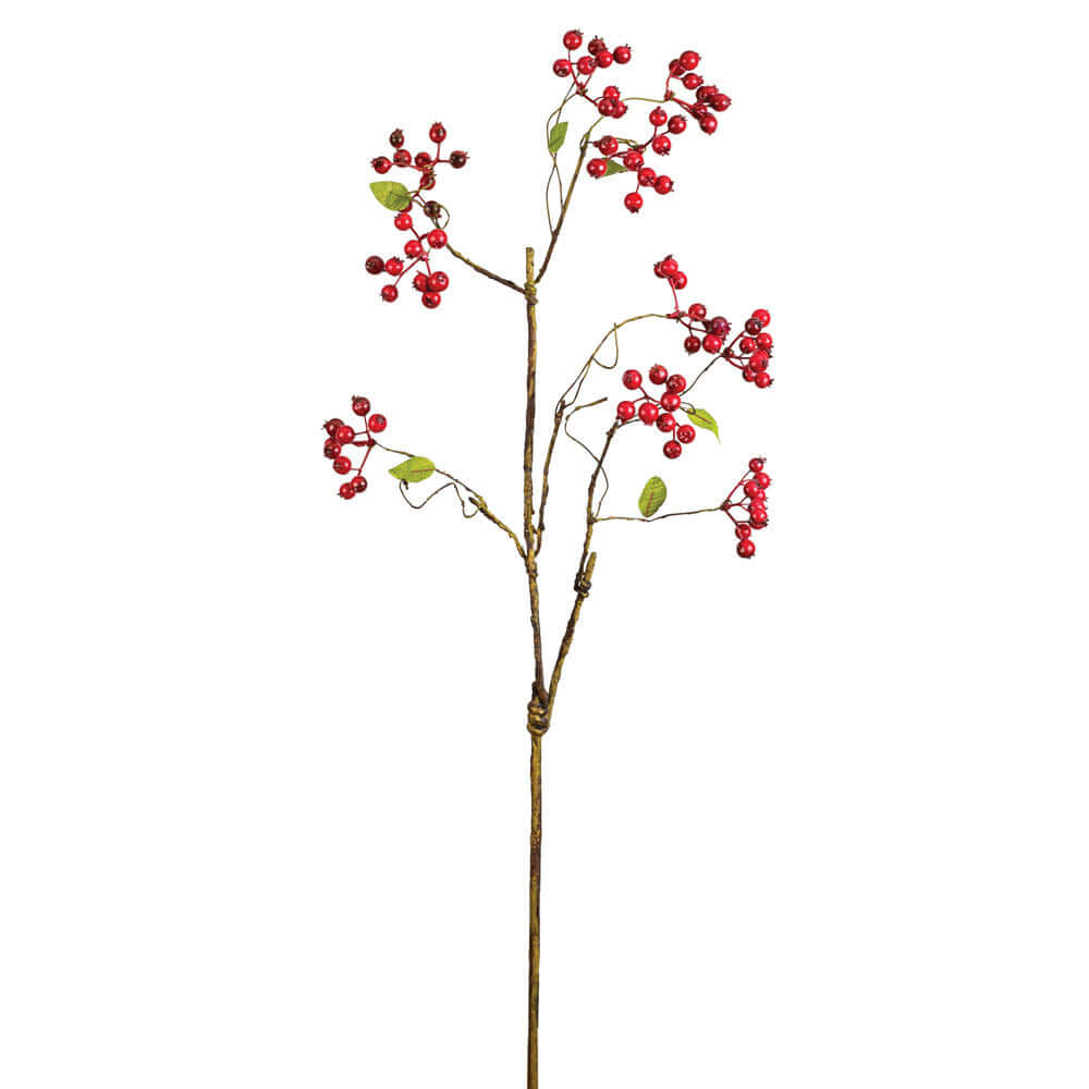 Artificial red berry spray for farmhouse and cottagecore decor, adding vintage charm and seasonal warmth to any space.