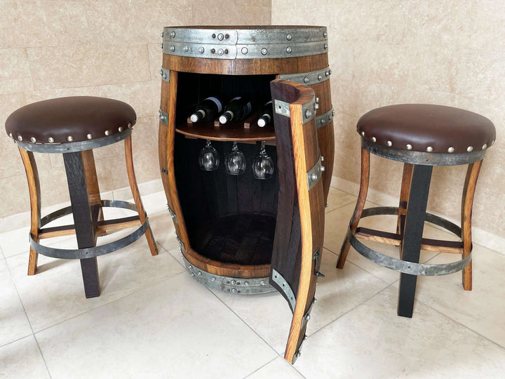 Reclaimed Oak Barrel Bar Stool with Memory Foam Seat