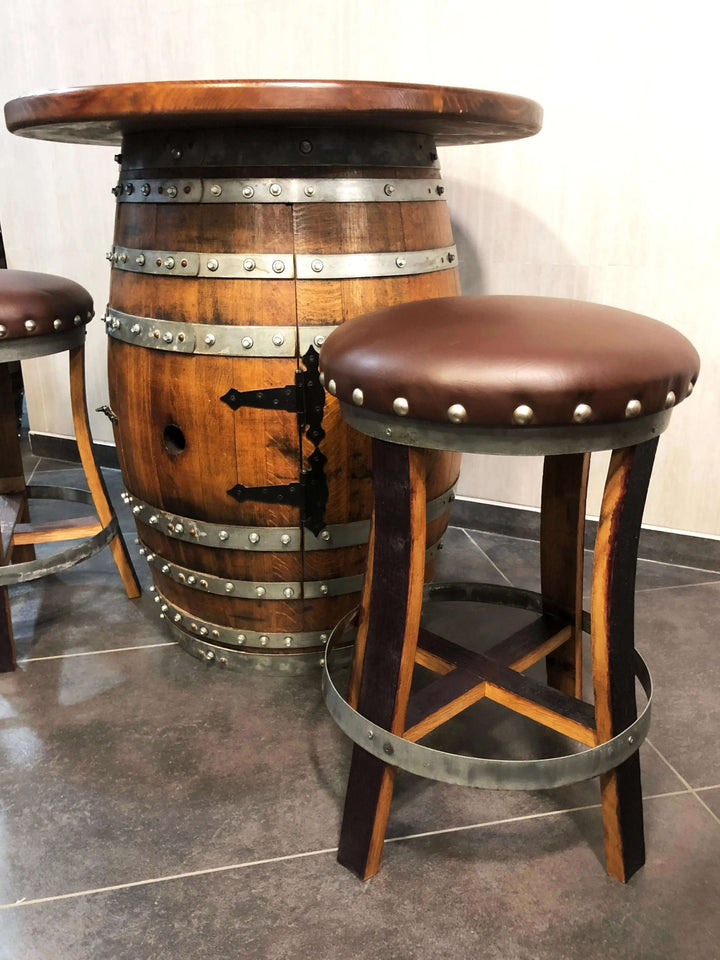 Reclaimed Oak Barrel Bar Stool with Memory Foam Seat
