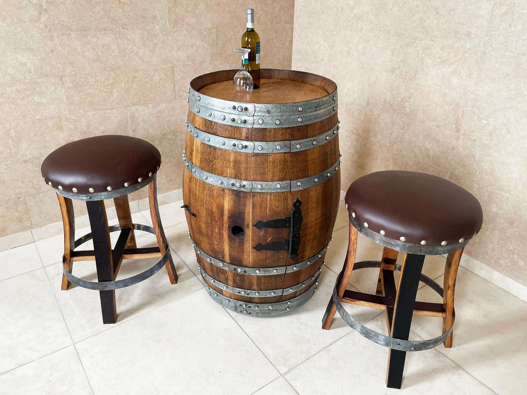 Reclaimed Oak Barrel Bar Stool with Memory Foam Seat