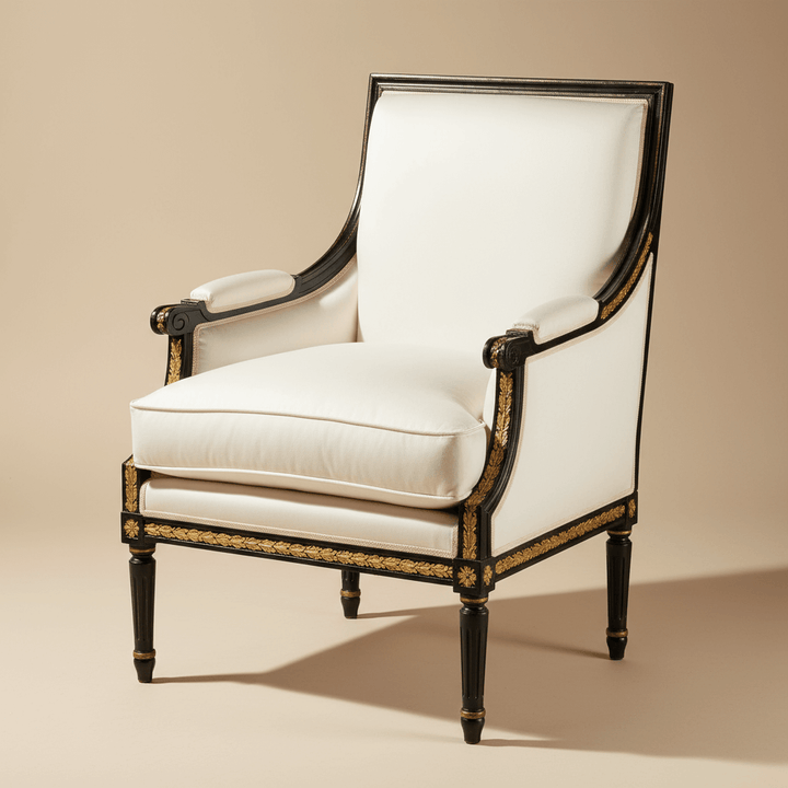 Vintage Italian Neoclassical Black Armchair with Silver Leaf