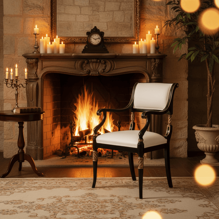 Vintage Italian Neoclassical Black Chair with Silver Leaf