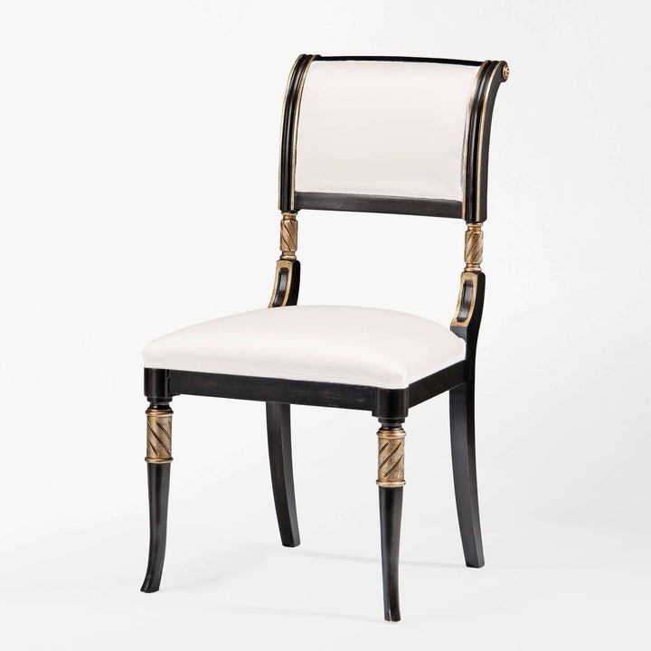 Vintage Italian Neoclassical Black Side Chair with Silver Leaf