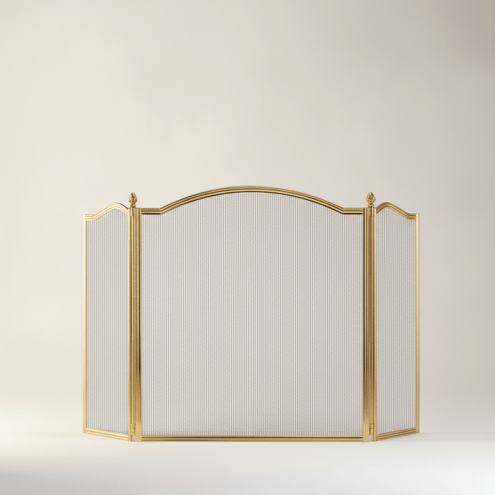 Vintage Brass Fireplace Screen with Black Mesh