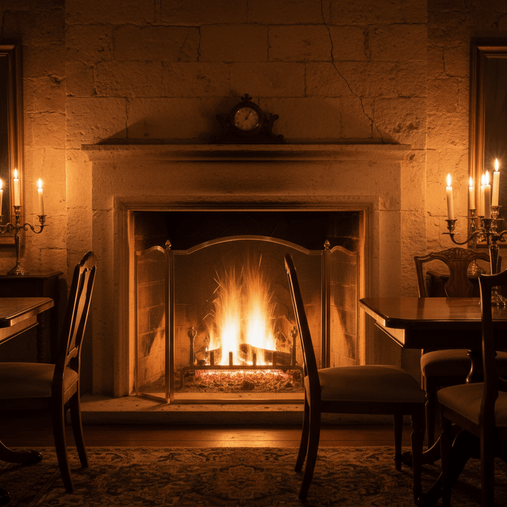 Vintage Brass Fireplace Screen with Black Mesh