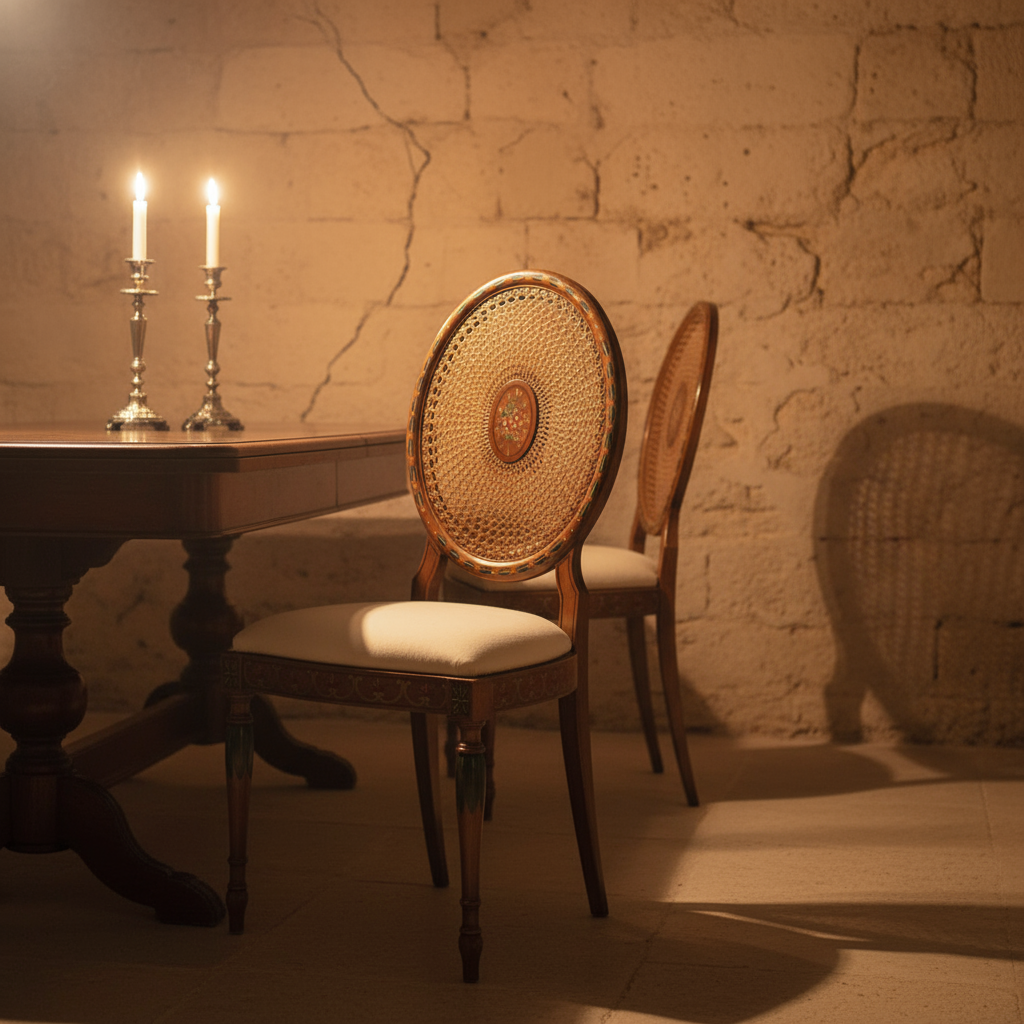 Vintage Italian Carved Wood Side Chair with Cane Back