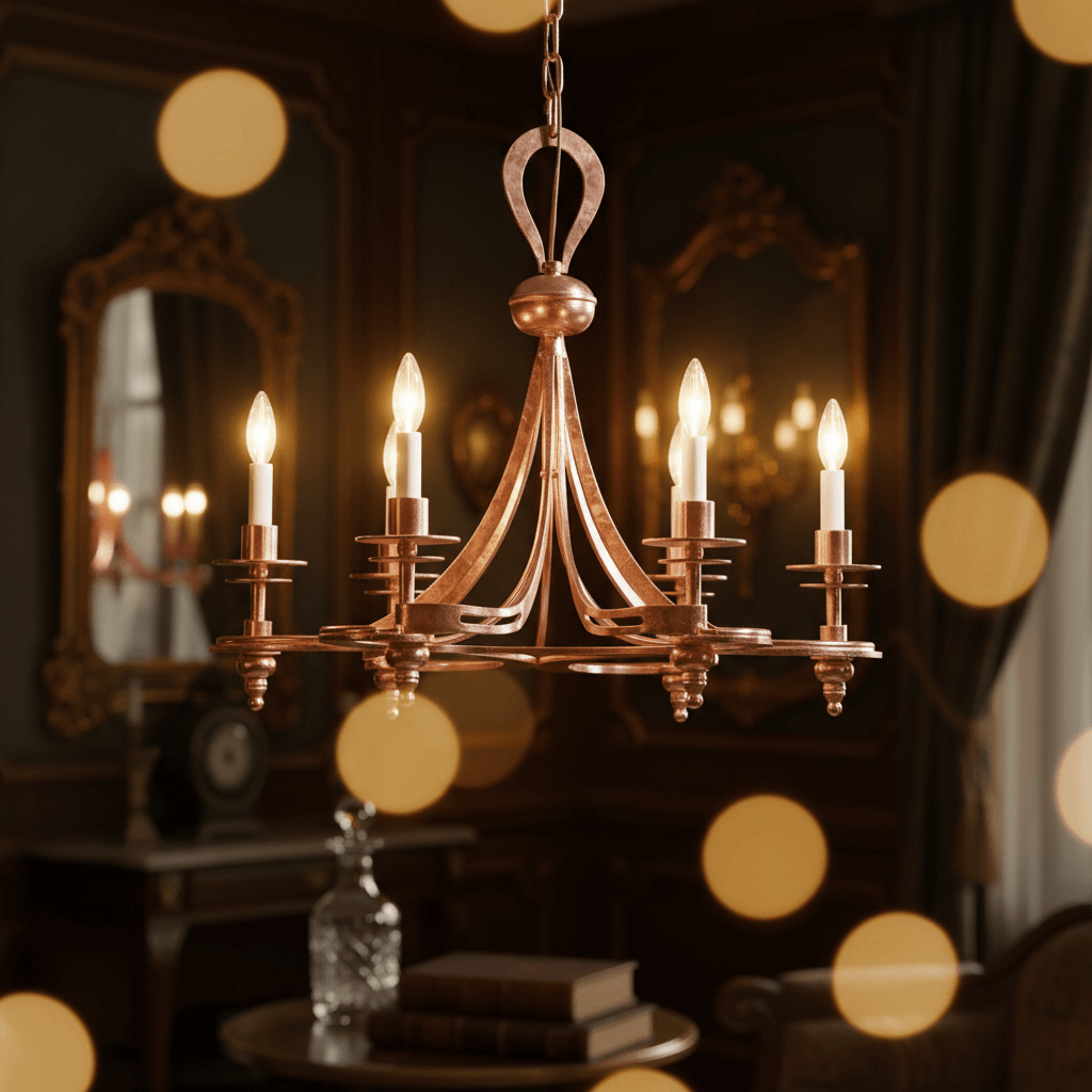 Antique Copper Leaf Italian Chandelier