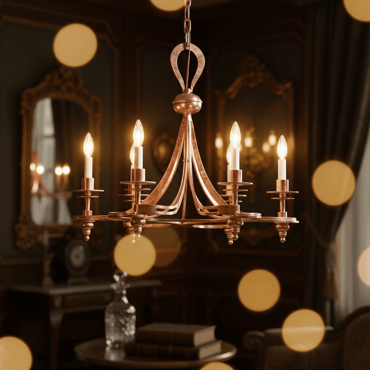 Antique Copper Leaf Italian Chandelier