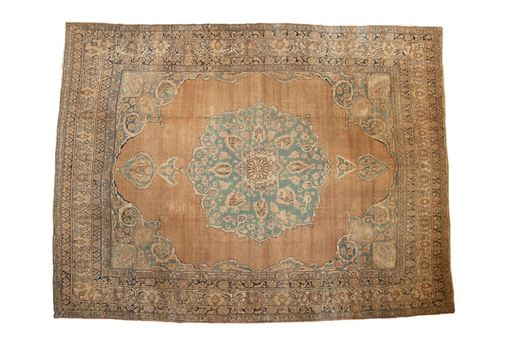 Antique Tea Washed Persian Kerman Carpet with Oversized Medallion