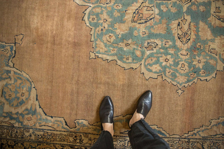 Antique Tea Washed Persian Kerman Carpet with Oversized Medallion