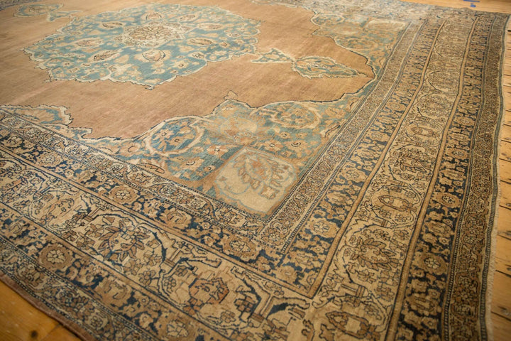 Antique Tea Washed Persian Kerman Carpet with Oversized Medallion