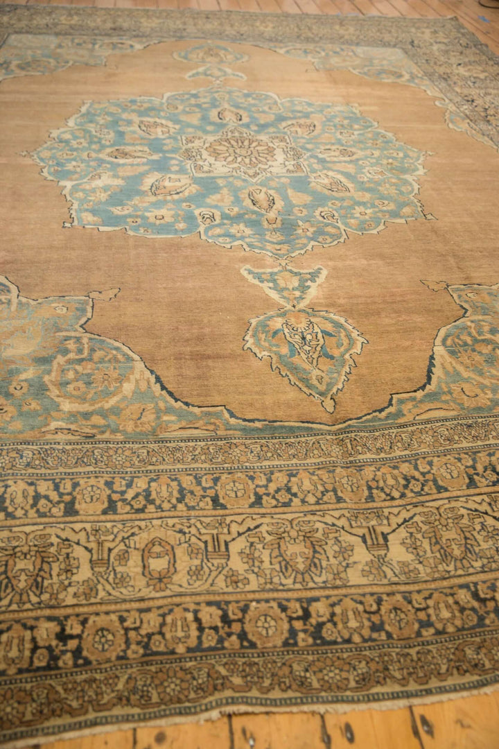 Antique Tea Washed Persian Kerman Carpet with Oversized Medallion