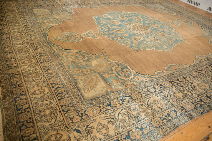 Antique Tea Washed Persian Kerman Carpet with Oversized Medallion