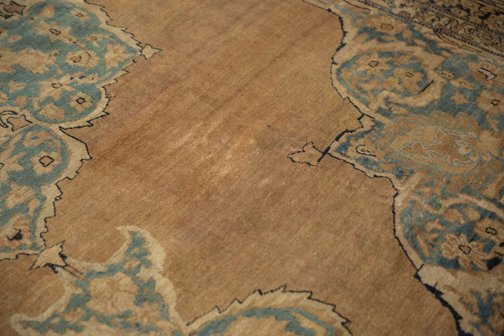 Antique Tea Washed Persian Kerman Carpet with Oversized Medallion