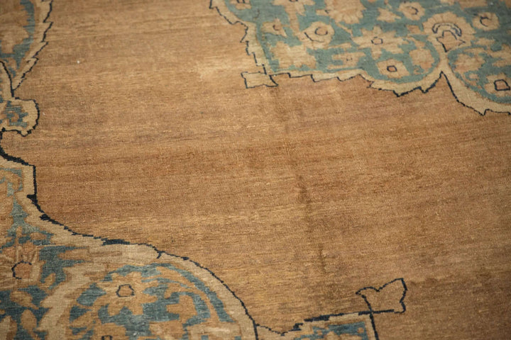 Antique Tea Washed Persian Kerman Carpet with Oversized Medallion