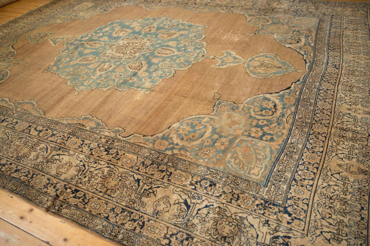 Antique Tea Washed Persian Kerman Carpet with Oversized Medallion