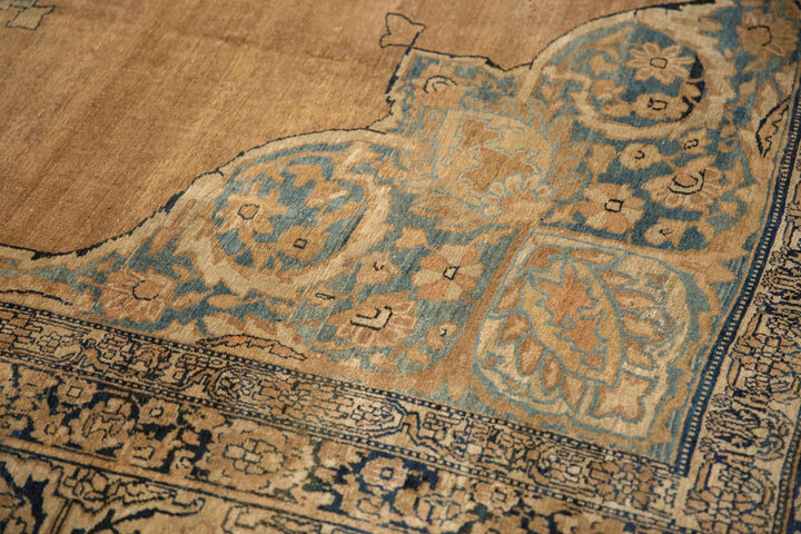 Antique Tea Washed Persian Kerman Carpet with Oversized Medallion