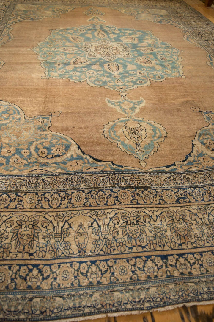 Antique Tea Washed Persian Kerman Carpet with Oversized Medallion