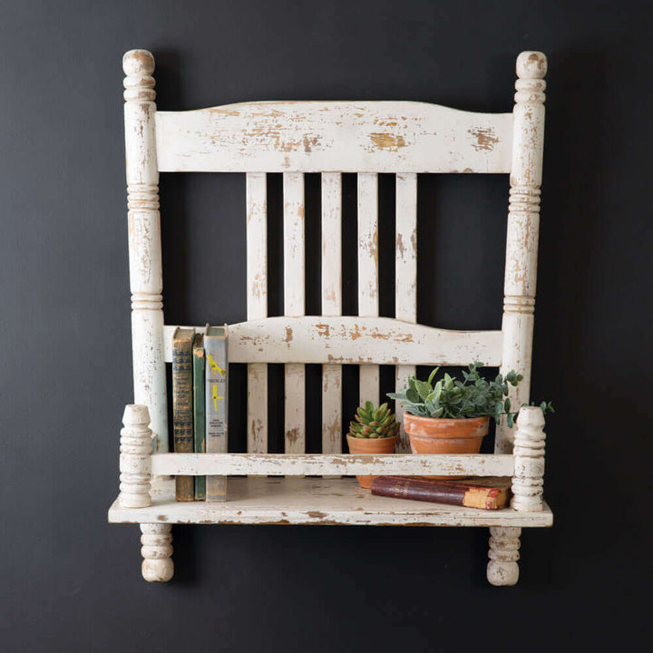 Distressed Vintage Inspired Repurposed Chair Wall Shelf