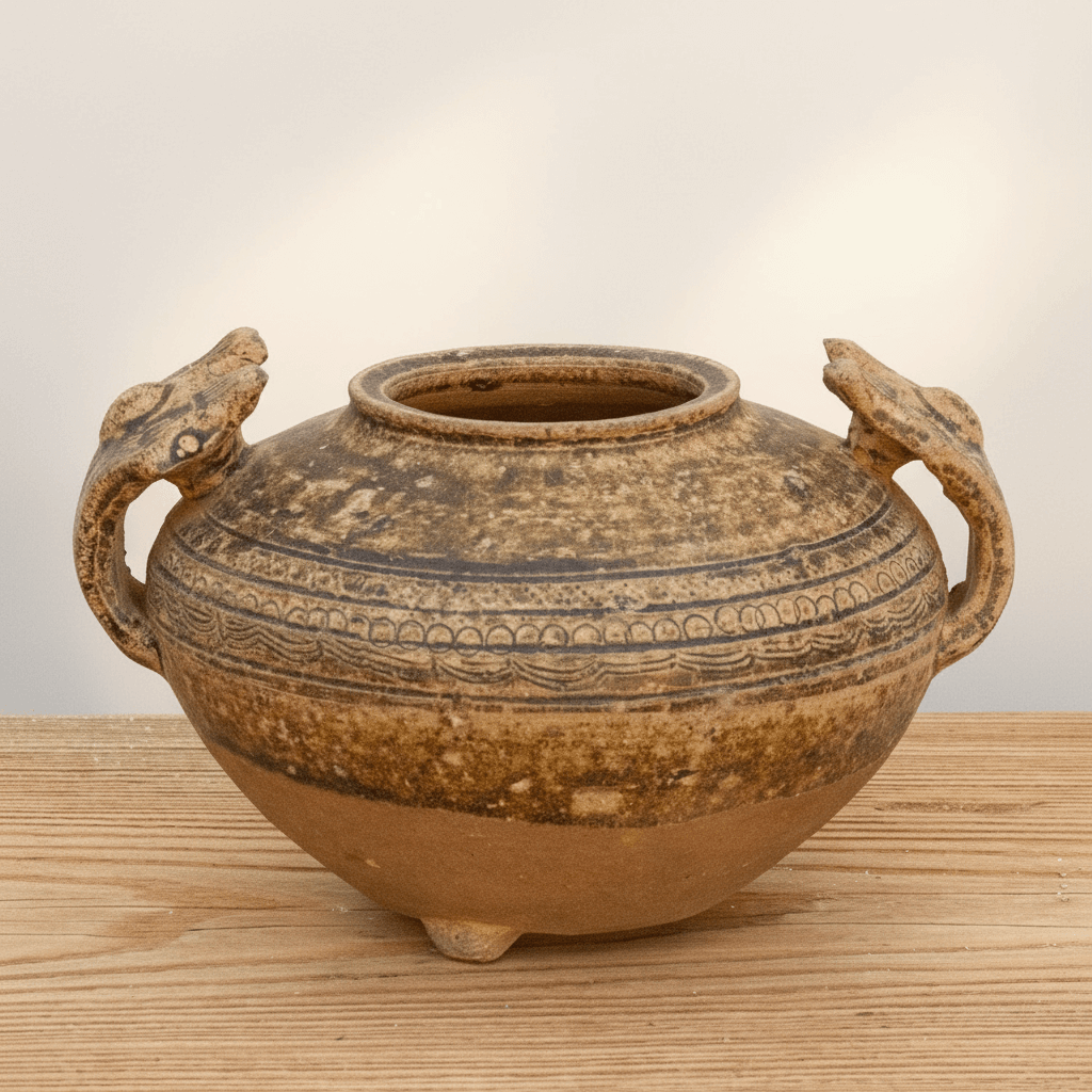 Early Chinese Terracotta Jar with Animal-Form Handles – Vintage