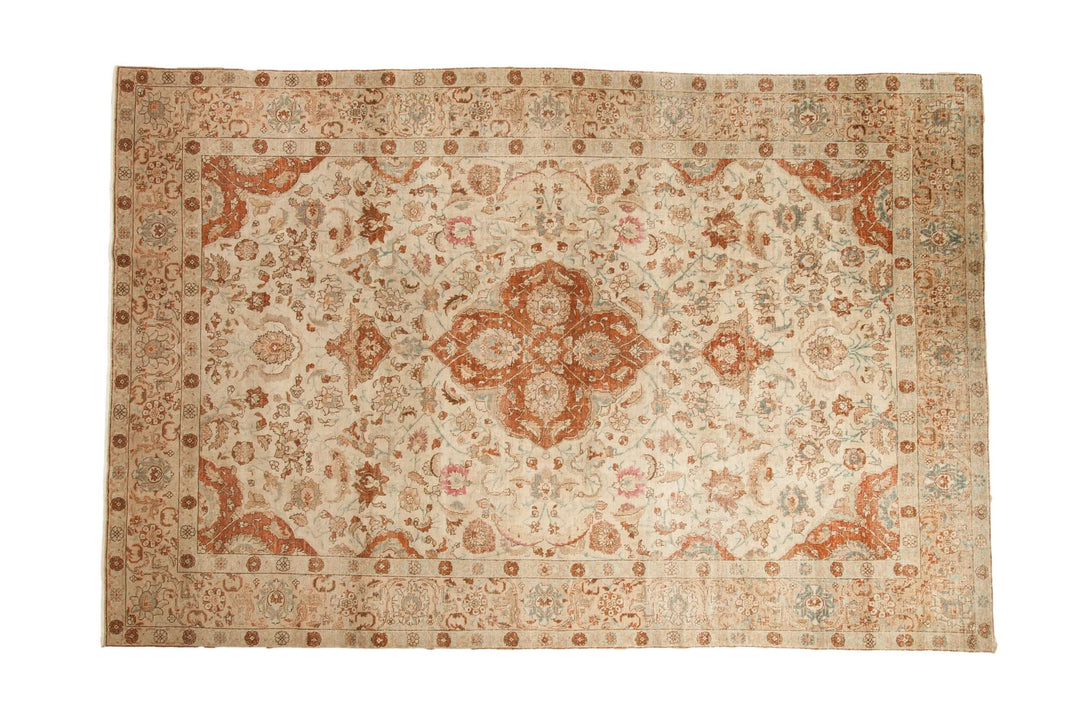 Hand-Knotted 1950s Persian Tabriz Carpet in Ivory and Copper Tones