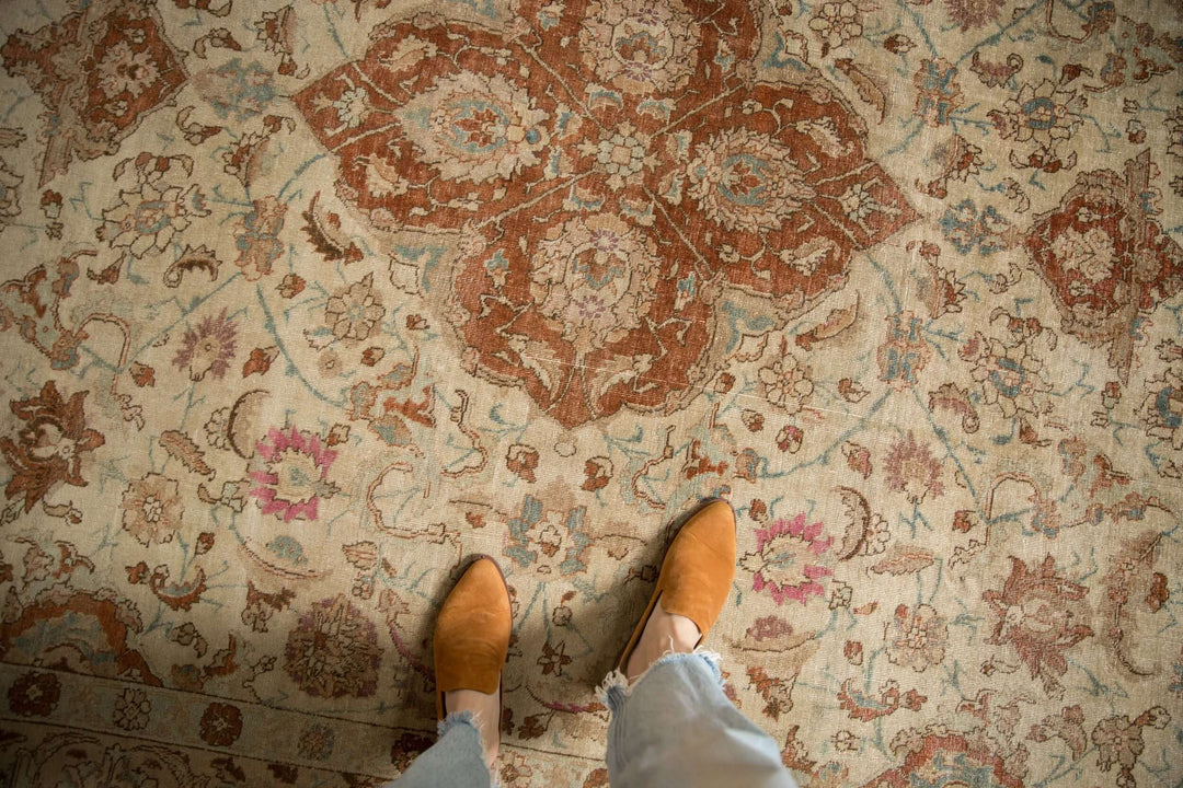 Hand-Knotted 1950s Persian Tabriz Carpet in Ivory and Copper Tones