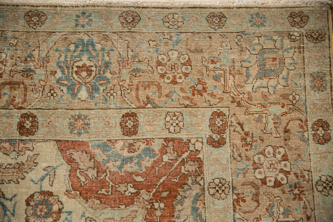 Hand-Knotted 1950s Persian Tabriz Carpet in Ivory and Copper Tones
