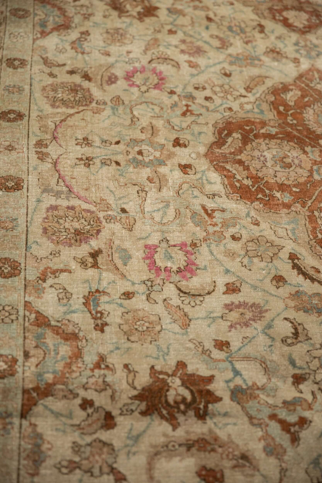 Hand-Knotted 1950s Persian Tabriz Carpet in Ivory and Copper Tones