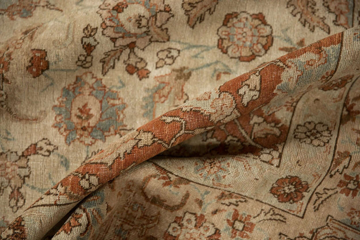 Hand-Knotted 1950s Persian Tabriz Carpet in Ivory and Copper Tones