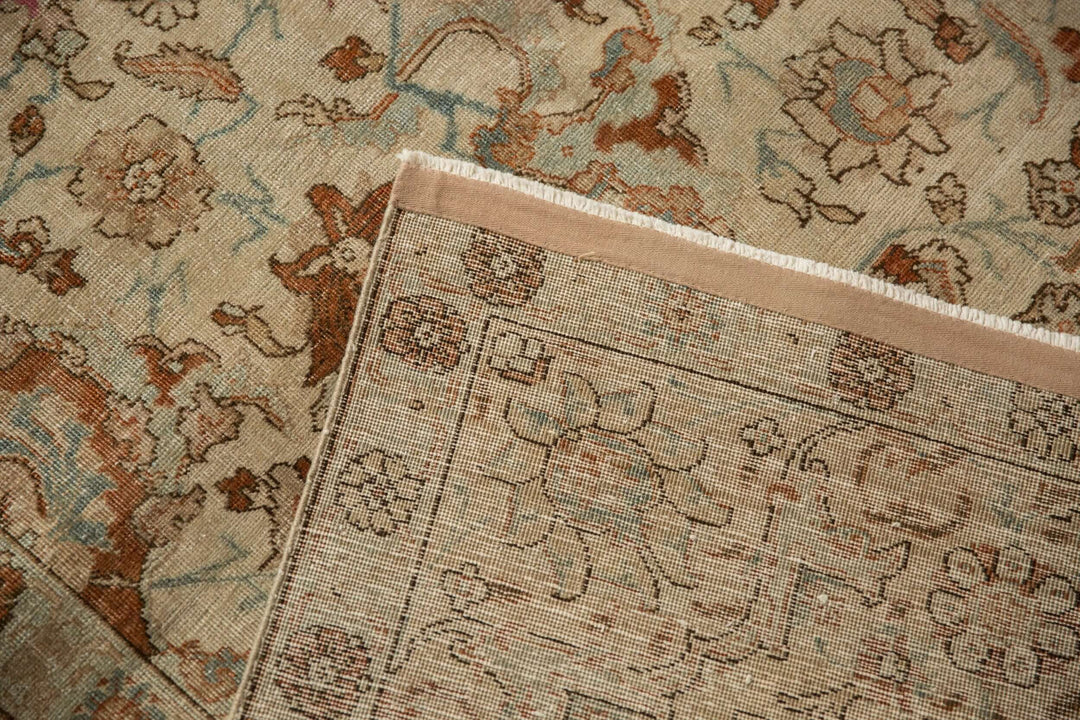 Hand-Knotted 1950s Persian Tabriz Carpet in Ivory and Copper Tones