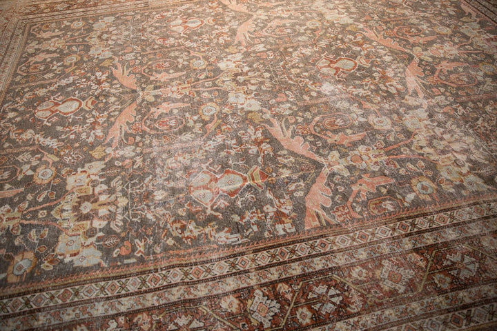 Hand-Knotted 1940s Persian Mahal Carpet in Silver and Dusty Rose