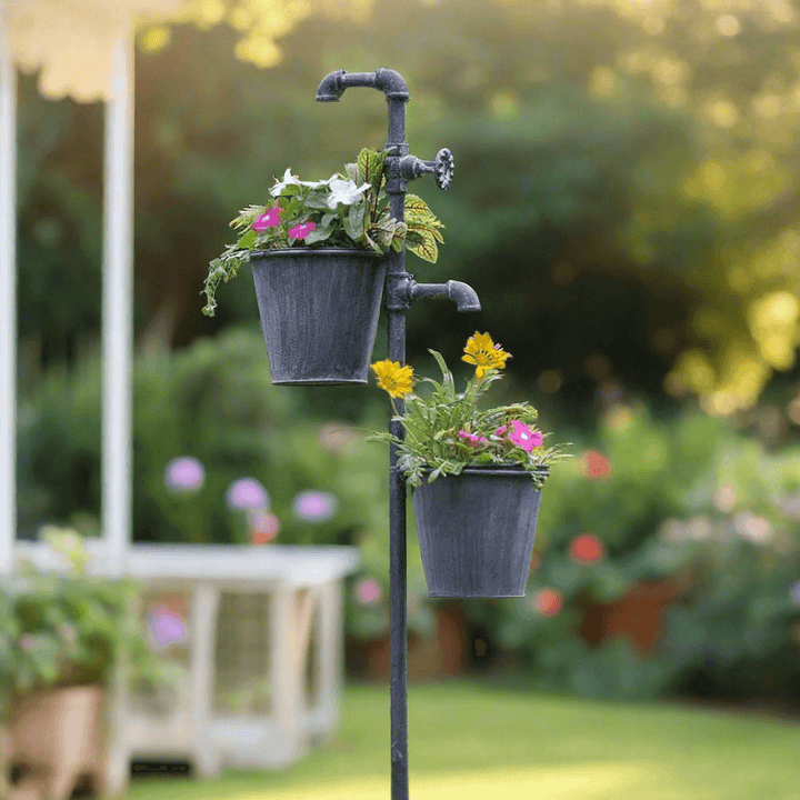 Farmhouse Faucet Garden Stake with Two Planters