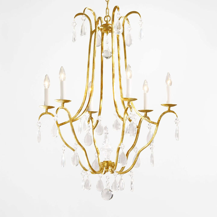 Italian Handcrafted Gold Leaf Chandelier with Crystal Drops