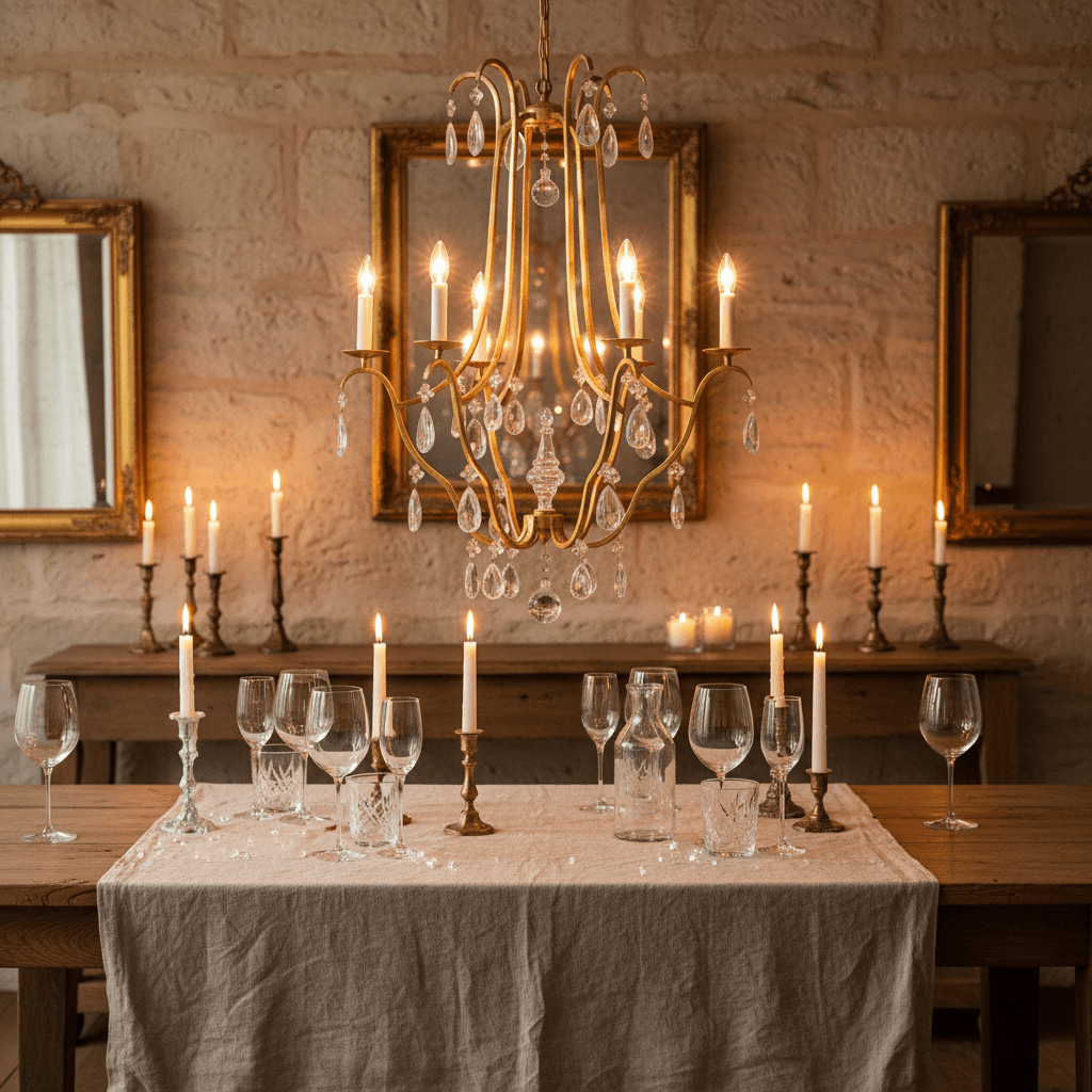 Italian Handcrafted Gold Leaf Chandelier with Crystal Drops