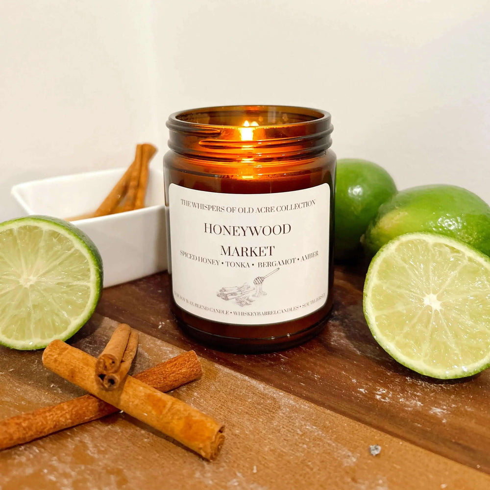 Honeywood Market Scented Candle: Spiced Honey, Tonka & Amber with cinnamon and lime accents