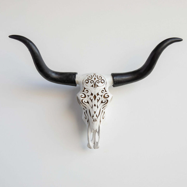 Handcrafted Faux Carved Texas Longhorn Skull Wall Art