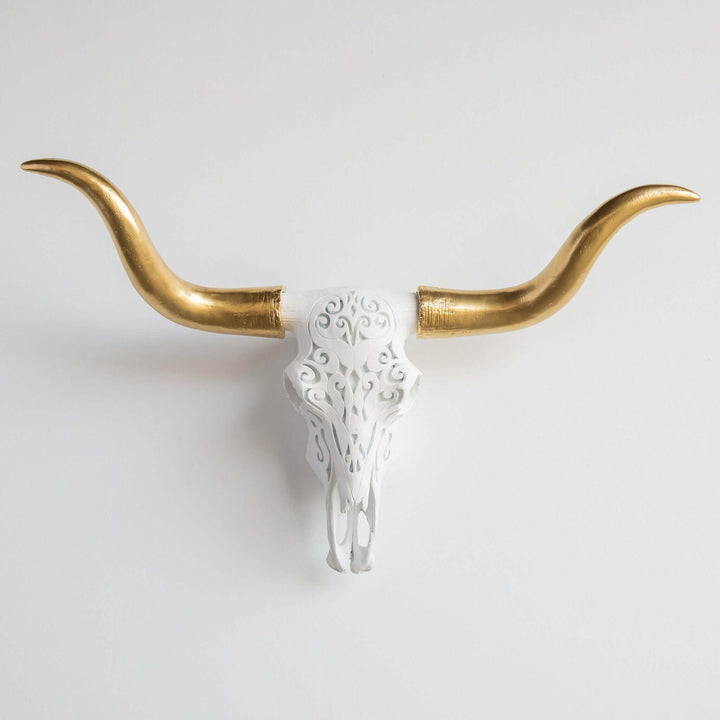 Handcrafted Faux Carved Texas Longhorn Skull Wall Art