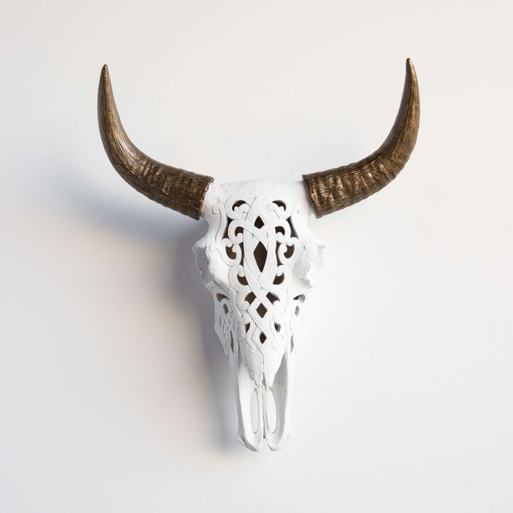 Handcrafted Faux Carved Cow Skull Wall Art