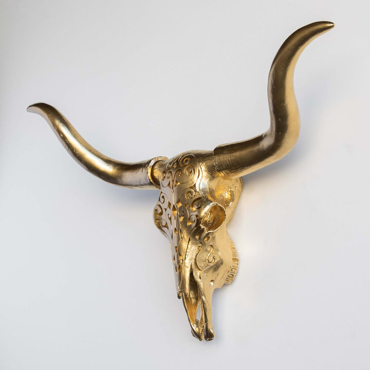 Handcrafted Faux Carved Texas Longhorn Skull Wall Art