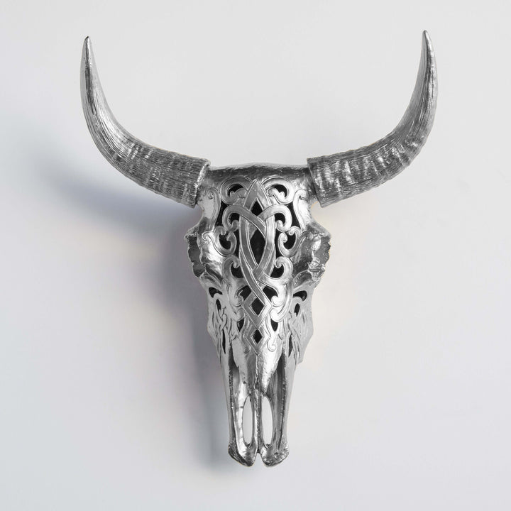 Handcrafted Faux Carved Cow Skull Wall Art