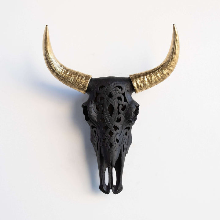 Handcrafted Faux Carved Cow Skull Wall Art