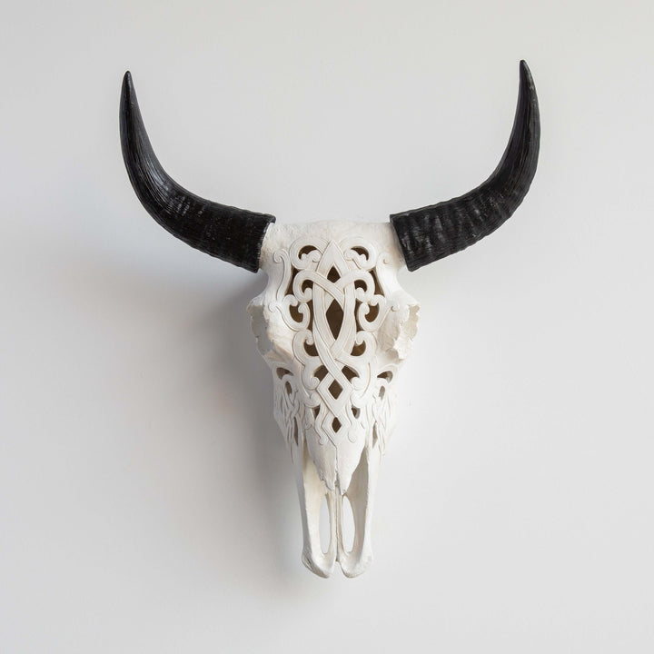Handcrafted Faux Carved Cow Skull Wall Art