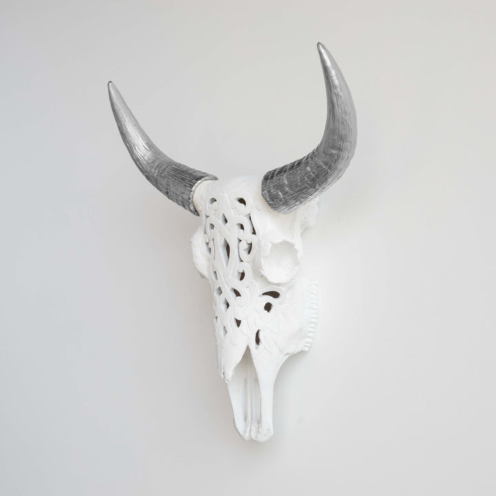 Handcrafted Faux Carved Cow Skull Wall Art