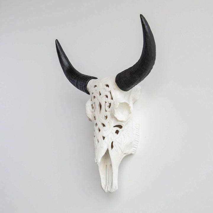 Handcrafted Faux Carved Cow Skull Wall Art
