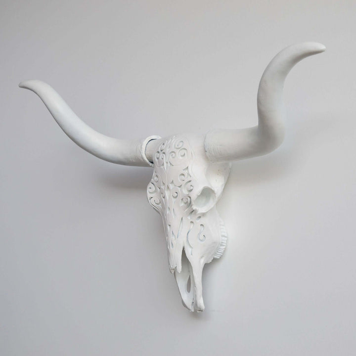 Handcrafted Faux Carved Texas Longhorn Skull Wall Art